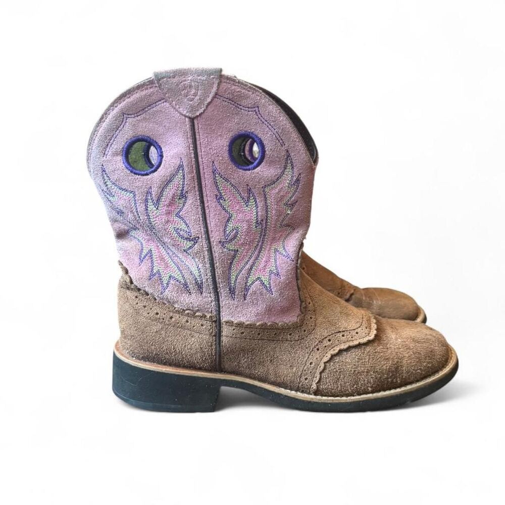 Ariat Western Boots Women’s 9.5 Brown Pink Embroidered Distressed Cowgirl Boots